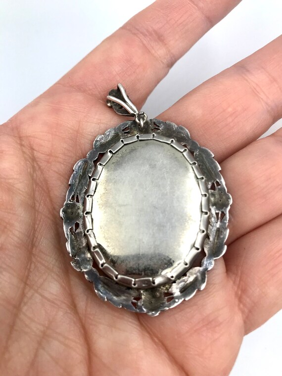 Antique portrait miniature pendant  in sterling s… - image 7