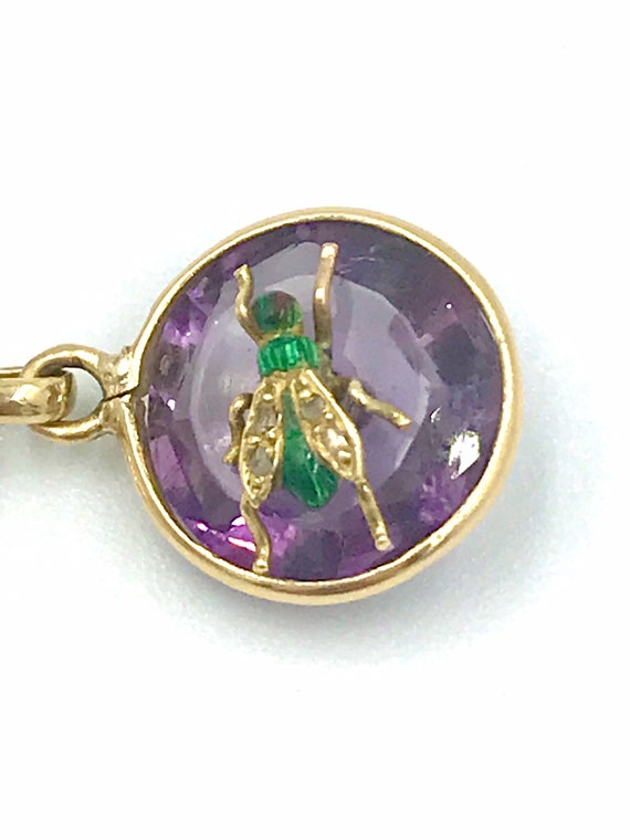 Antique 18k Gold insect Brooch amethyst, diamonds… - image 4