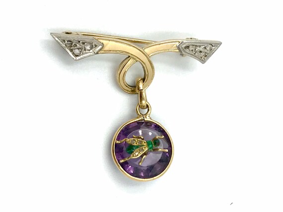 Antique 18k Gold insect Brooch amethyst, diamonds… - image 5