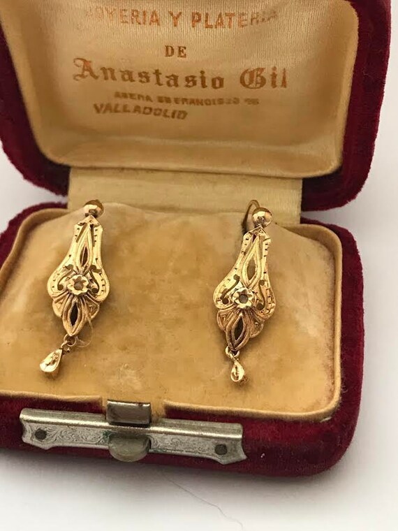 Antique Art deco gold 18k earrings 1930s chip diam