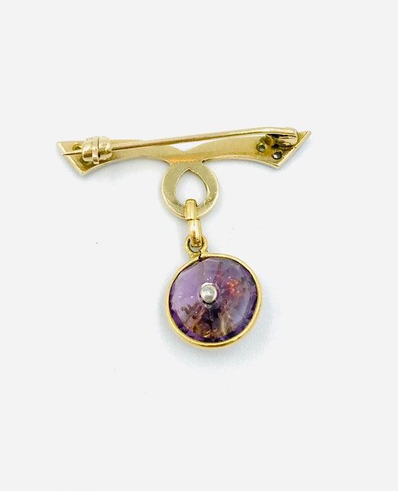 Antique 18k Gold insect Brooch amethyst, diamonds… - image 8