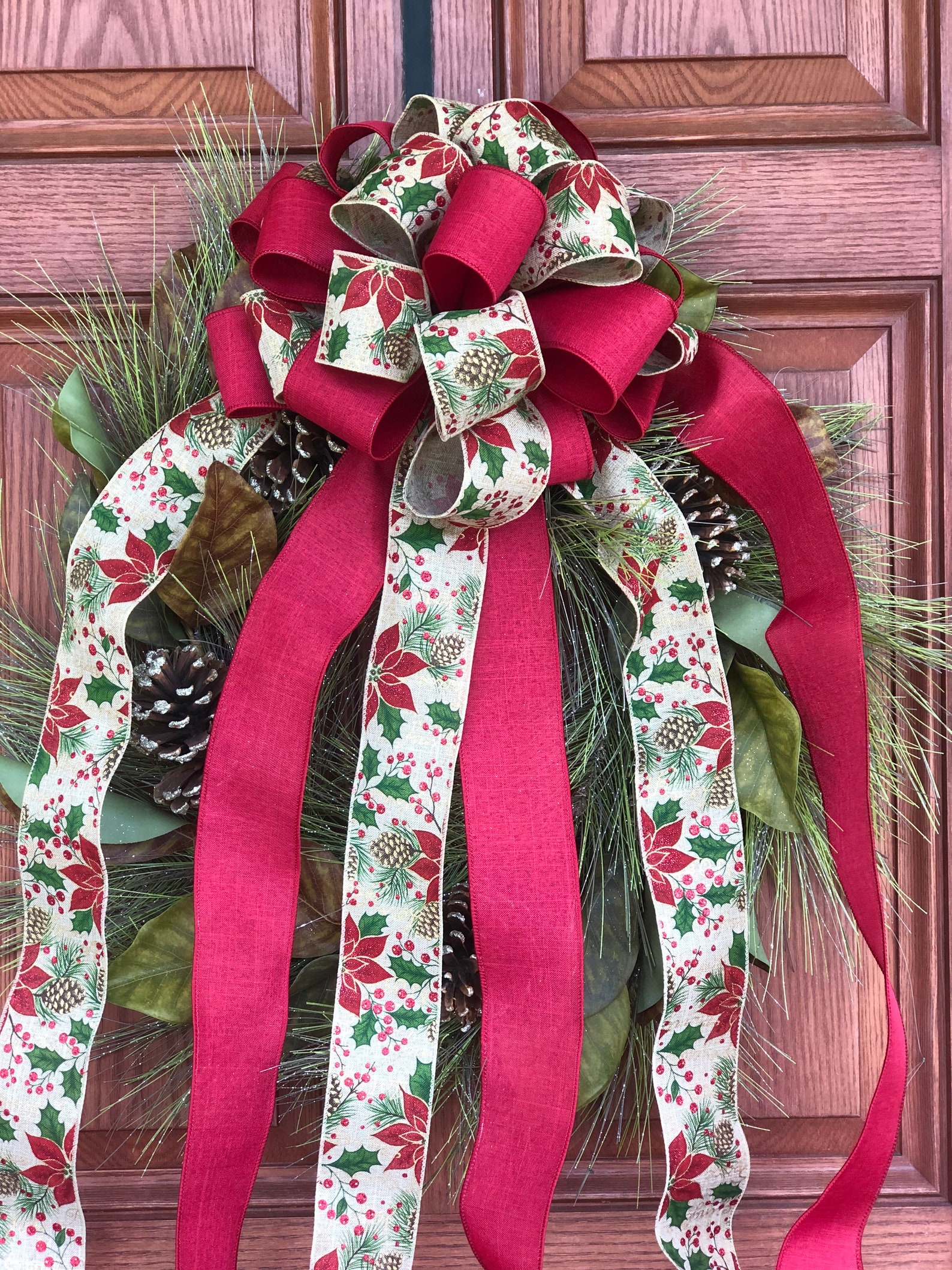 Christmas Holiday Tree Topper Red Poinsettia Burlap Glitter - Etsy