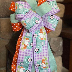 Easter bunny rabbit lavender aqua teal blue truck orange burlap polka dot country farmhouse everyday spring lantern wreath bow