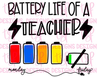 Batterie de l’enseignant faible | | des enseignants | de l’éducation éducateur | png | | de sublimation | de téléchargement numérique Dessiné à la main