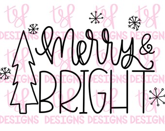 Merry & Bright / Navidad / PNG / Sublimación / Descarga digital