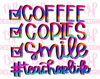 Copies de café et sourires (2 fichiers: couleur et noir) | | des enseignants | de l’éducation Éducateurs | png | | de sublimation Téléchargement numérique