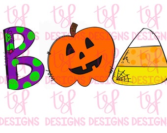 Happy Halloween BOO & Happy Halloween Witches (2 Files) | PNG | Sublimation | Digital Download | Hand drawn