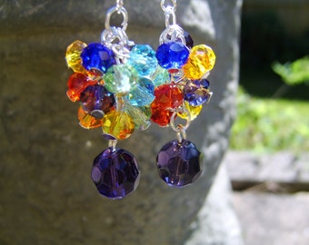 Rainbow Crystal Earrings. Cluster Earrings. Multi Coloured Earrings. Bead Earrings. Glass Bead Earrings. Rainbow Earrings. Gift For Her.