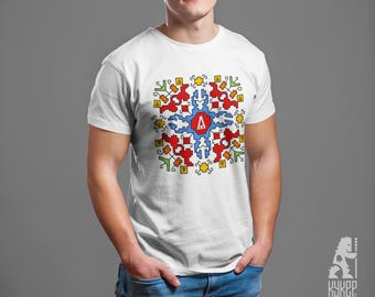 Bulgarian Shevitsa T-shirt with Glagolic Letter YA Bulgarian Embroidery Tshirt Shevitza Шевица Тениска Глаголица Буква Я
