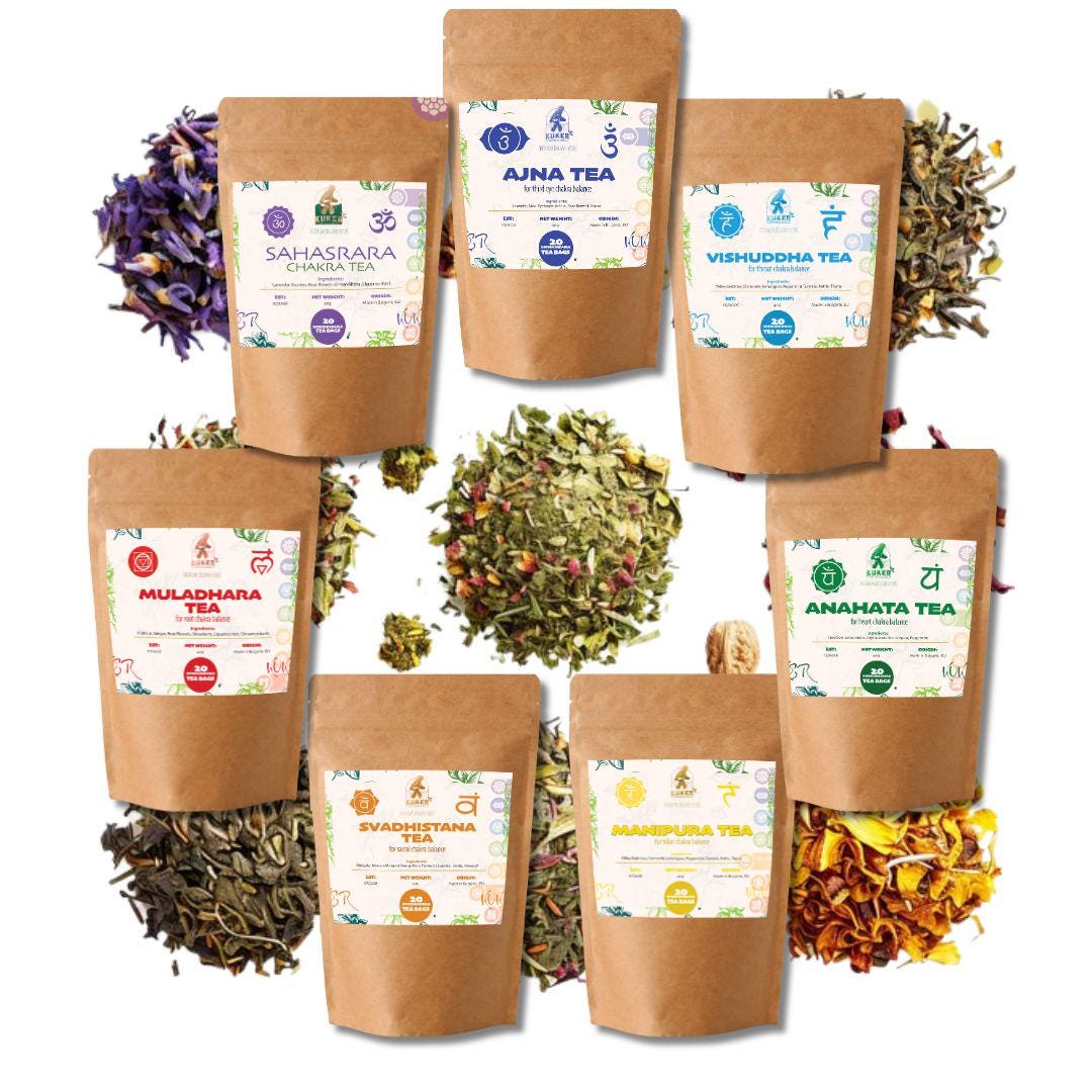 Chakra Tea Set  (7 Pack) 140 Bags | Chakra Balancing Teas for Muladhara Svadhistana Manipura Anahata Vishudha Ajna Sahasrara Chakras | 210g