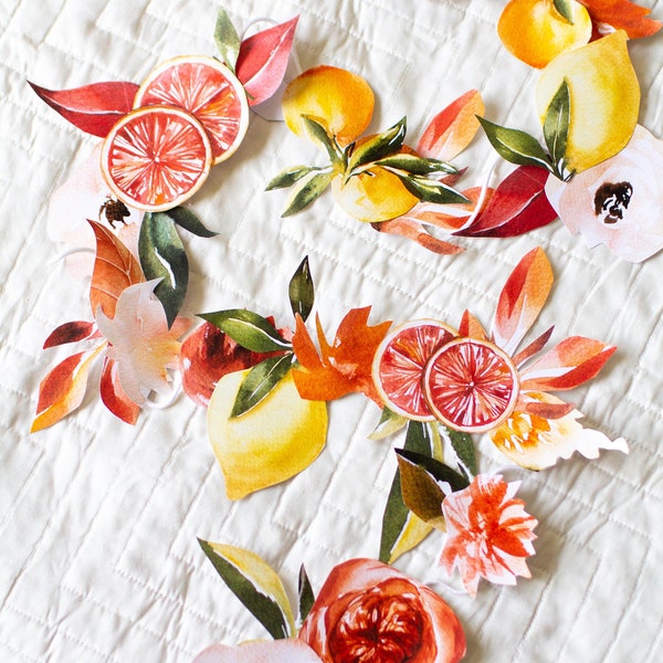 Citrus Flower Garland, Artificial Flowers, Vines, Flower Garland, Rustic Wedding Decorations, Party Decorations, Lemon Theme Download Print