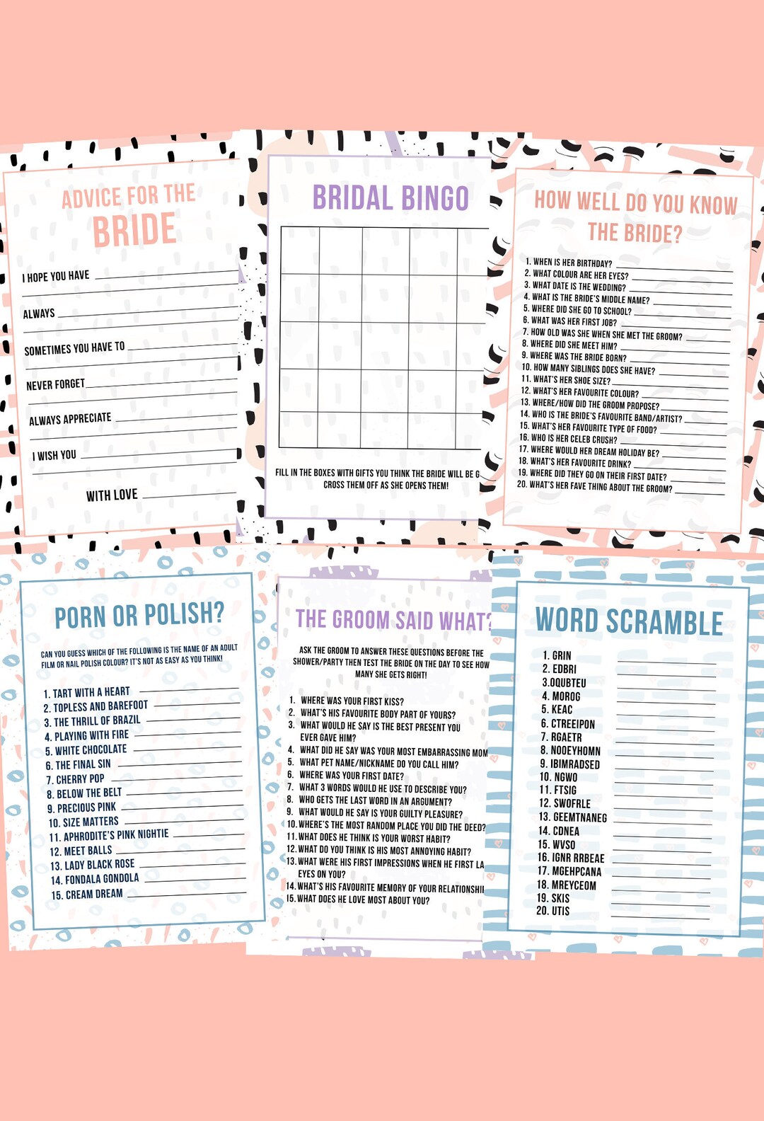 Printable Bachelorette Party Games,confetti Bridal Shower Games,hen ...