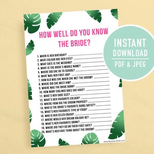 How Well Do You Know The Bride Game | Who Knows The Bride Best | Tropical | Bachelorette Games | Pink | Hen Party Games