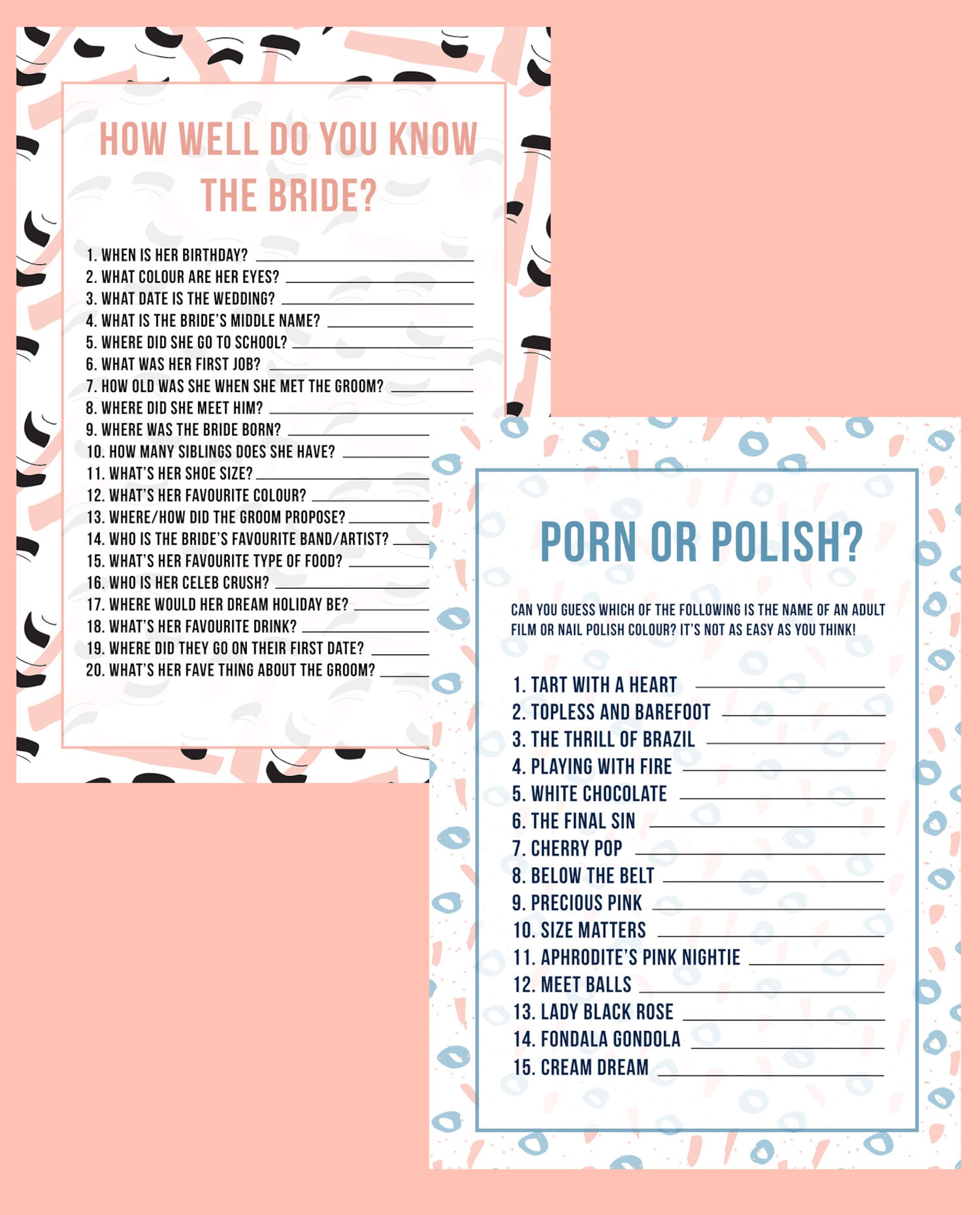 Printable Bachelorette Party Gamesconfetti Bridal Shower - Etsy