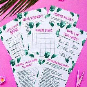 Printable Bridal Shower Games, Bachelorette Party, Digital, Hen Party, Instant Download, Tropical, Advice for the Bride, Hen Party Games