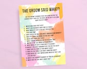 The Groom Said What Game | Bridal Shower Game | Watercolour | Bachelorette Games | Pink | Hen Party Games