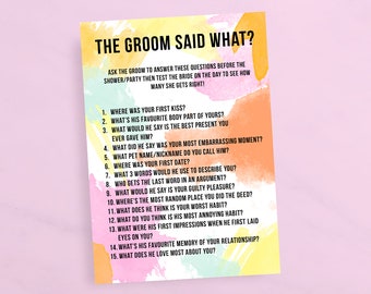 The Groom Said What Game | Bridal Shower Game | Watercolour | Bachelorette Games | Pink | Hen Party Games