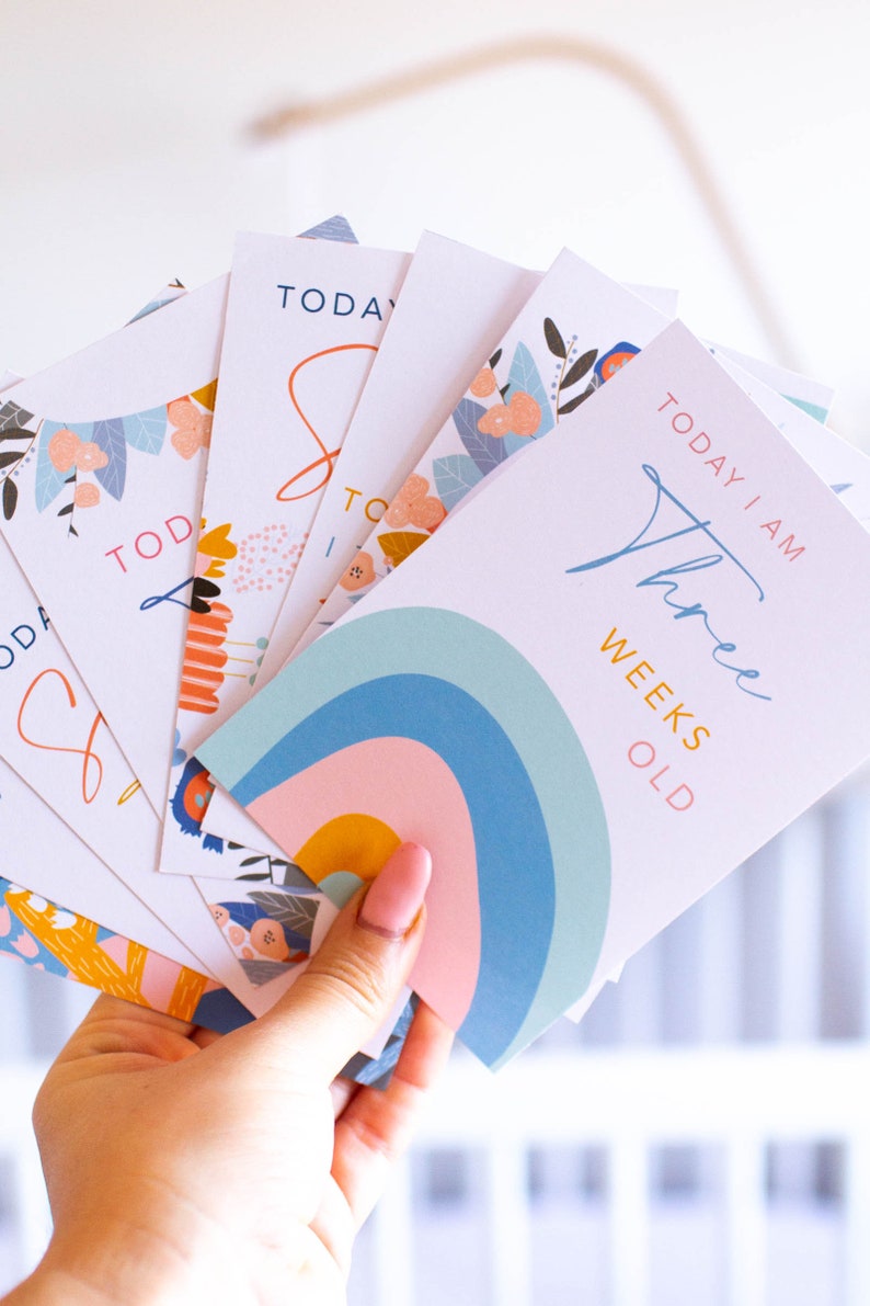 Rainbow Boho Baby Milestone Cards, Set of 24, Printable, Newborn Baby ...