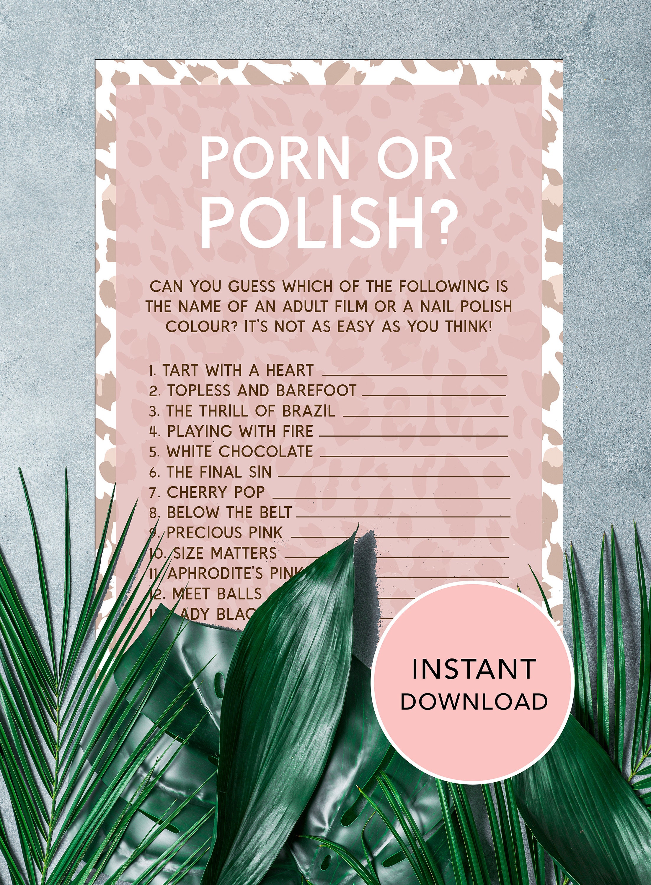 Porn or Polish Bride Game Bridal Shower Game Animal Print - Etsy Canada