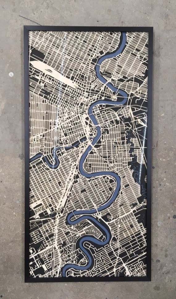 Winnipeg Laser cut map. 18"x36" framed