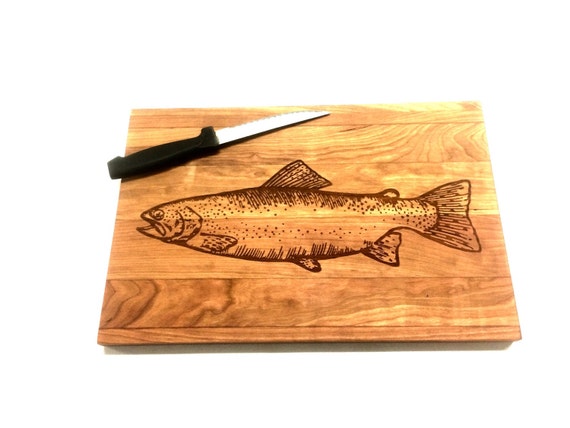 Laser etched cutting board (trout)