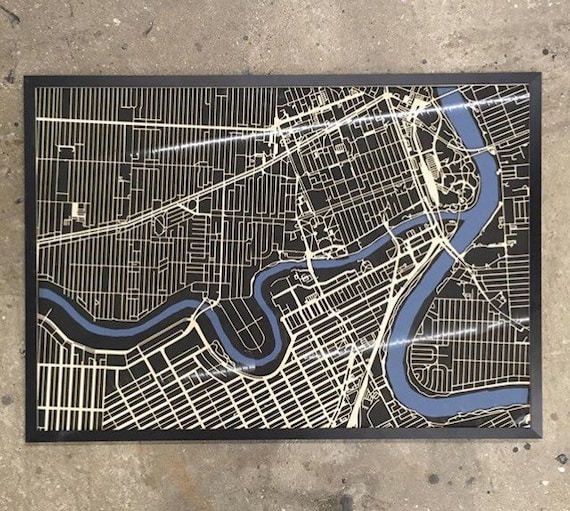 Winnipeg Laser cut map. 28"x40" framed
