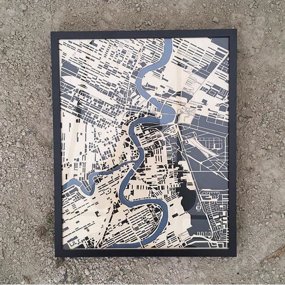 Winnipeg Laser cut map. 16"x20" framed
