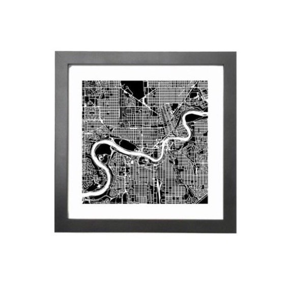 Edmonton maps print, 10"x 10" comes framed. Black in colour