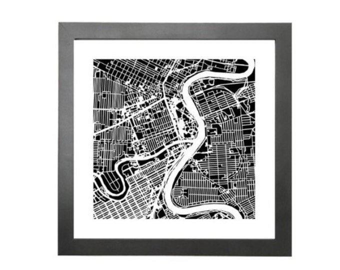 Framed Winnipeg City Map Print | Wall Art | 10"x 10" Black Frame w/Hook | Home & Office Decor | Red River/Assinaboine River | Picture Wall