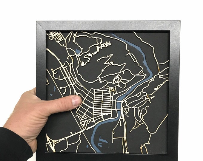 Personalized Christmas Gift, Engagement, anniversary, Wood Cut Map,  Laser Cut Maps, wooden city map