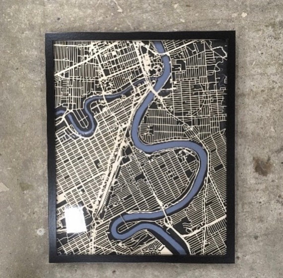 Winnipeg map art, These maps are laser cut from baltic birch and mateboard in Winnipeg Manitoba. 16"x20"
