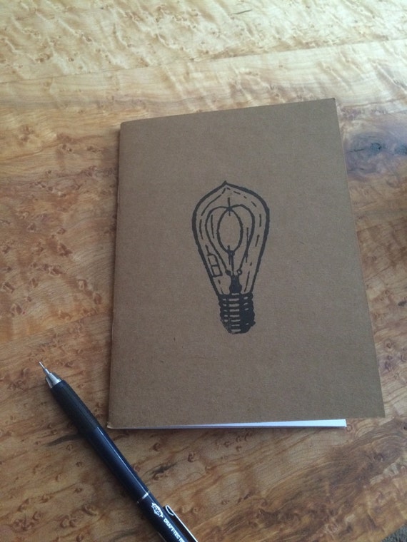 Lightbulb handmade Kraft notebooks, notepads & journals made from recycled kraft cardstock and hand stamped with ink.