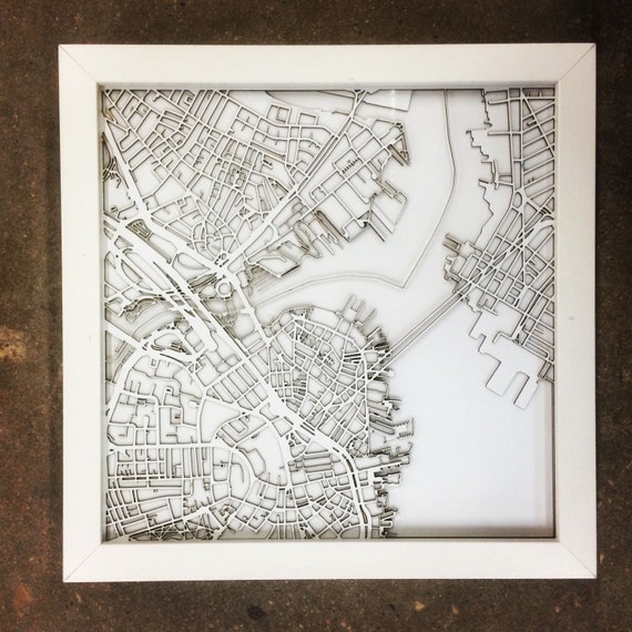 Boston Laser cut maps. These maps can be customizable to any city in the world. 10"x10"