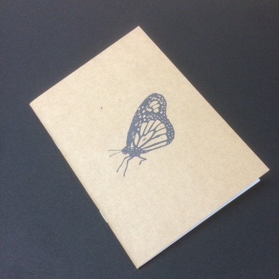 Kraft notebook monarch butterfly notepad, Perfect travel journal, sketchbook, or for writing, great gift for her.