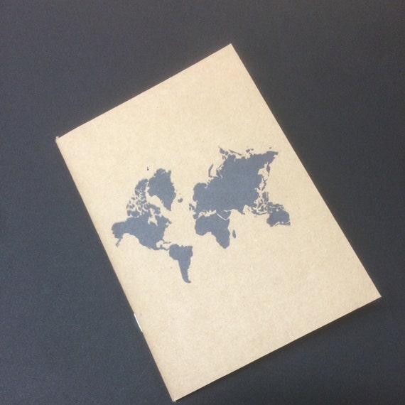 Kraft notebook world notepad, Perfect travel journal, sketchbook, or for writing, great gift for her.