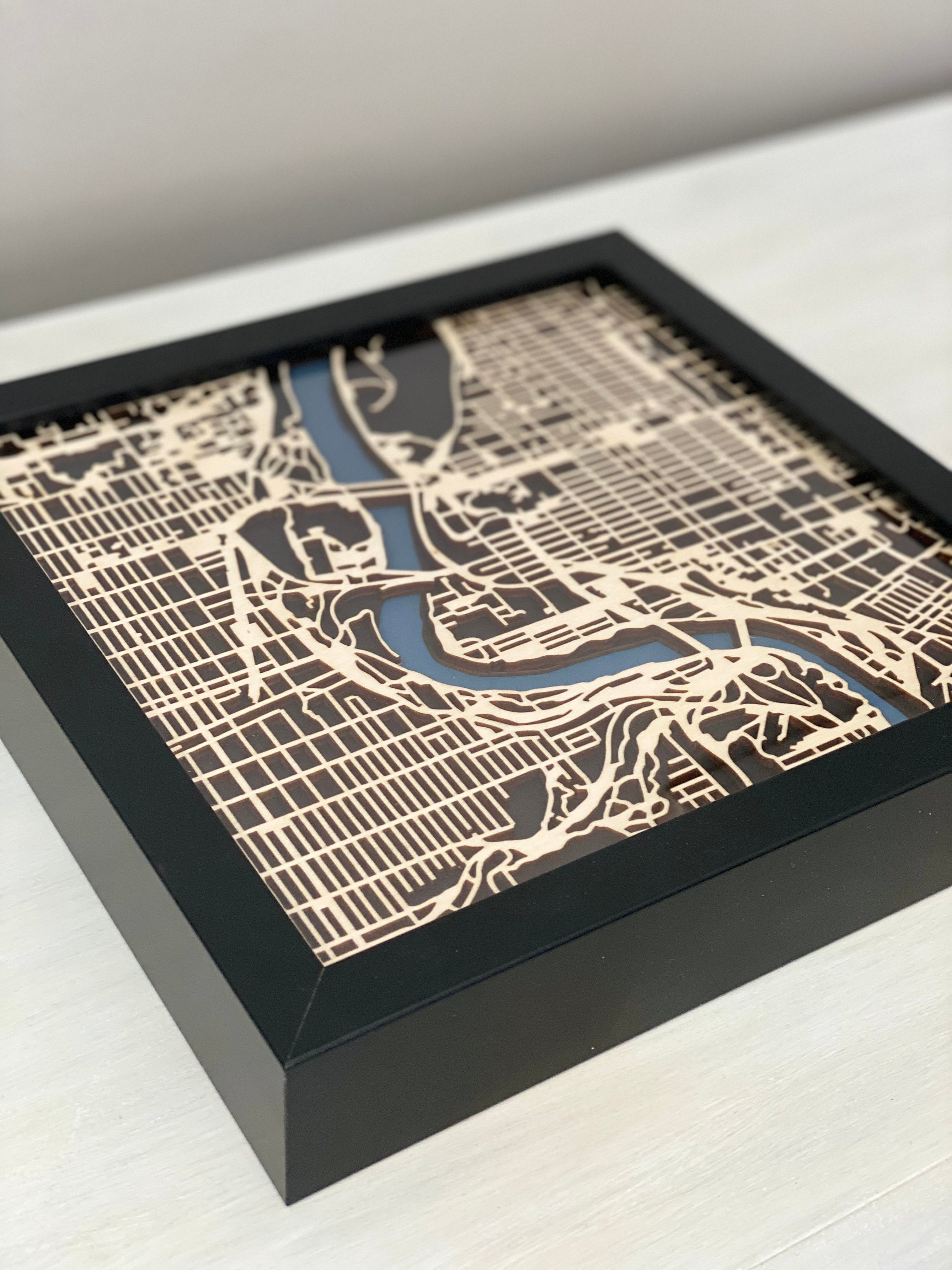 Edmonton Wood Laser Cut Map, Edmonton Laser Cut Maps, wooden city map