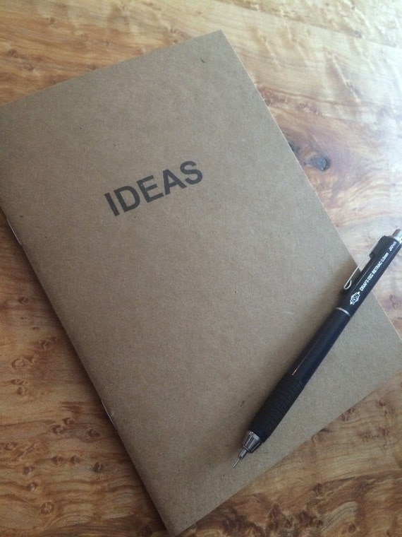 handmade ideas notebooks, notepads & journals made from recycled kraft cardstock and hand stamped with ink.