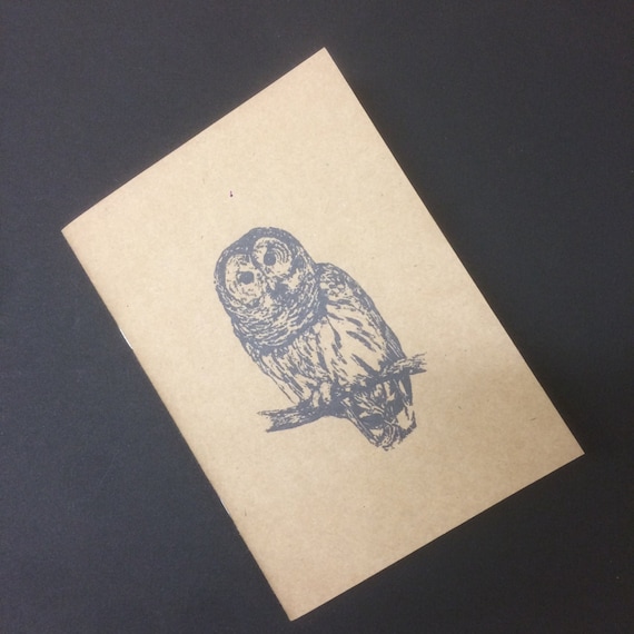 Owl notepad, kraft notebook Perfect travel journal, hand-stamped sketchbook, or for writing, great gift for the explorer in your life.