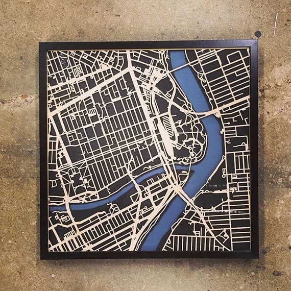 Winnipeg Laser cut map. 20"x20" framed