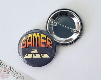 PC Gamer Pinback Button, Magnet, or Keychain, 1.25", WASD Keys Pin for Video Games and FPS Players