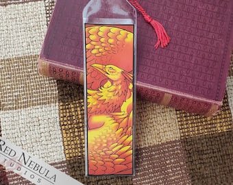 Golden Phoenix Bookmark with Red Tassel, Symbol of Rebirth and the Sun, Greek Mythology