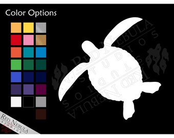 Könnte beinhalten: Weißes Meeresschildkröten-Silhouette auf schwarzem Hintergrund. Das Bild enthält eine Farbauswahl und den Text "Color Options". Das Logo von Red Nebula Studios befindet sich unten links.