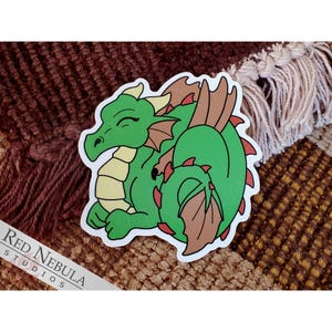 Baby Dragon 3&quot; Vinyl Sticker - Cute Sleeping Green Dragon, Waterproof Mythology Sticker with UV Protection