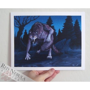 Werewolf Art Print, &quot;The Tracker&quot;, Anthro Wolf Lycanthropy Illustration, 5 x 7 in / 8.5 x 11 in