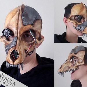 War Dog Skull Mask, One of a Kind Cyberpunk Monster Canine Mask Hand Painted Wolf Skull Face Mask with Wires and Hand Sculpted Details image 1