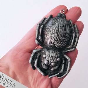 Spider Ornament Silver Hand-Painted Resin Cast Arachnid Christmas Decoration, Christmas Tree Spider image 8
