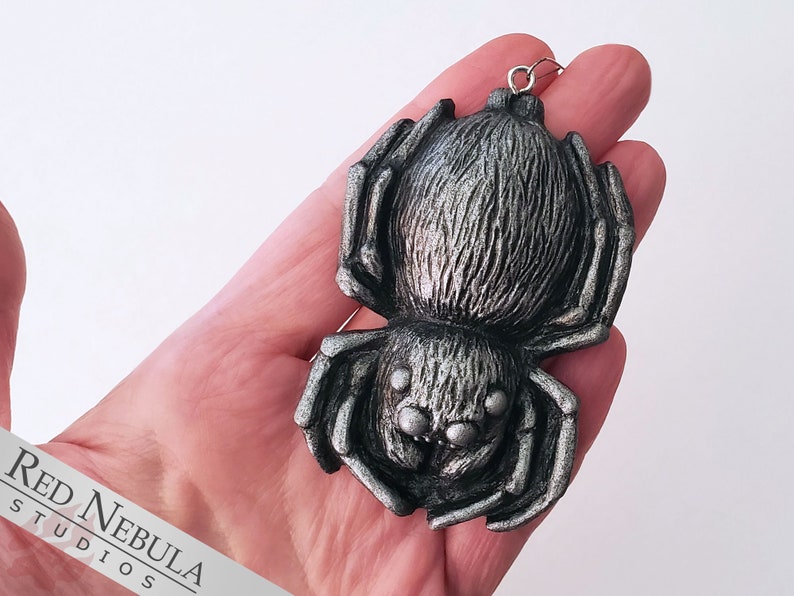 Spider Ornament Silver Hand-Painted Resin Cast Arachnid Christmas Decoration, Christmas Tree Spider image 8