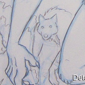 8.5 x 11 Werewolf Hunt Anthro Wolves in the Forest, OOAK Original Horror Pencil Art Drawing image 3