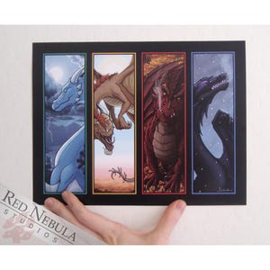 Seasonal Dragons Art Print, &quot;Four Seasons&quot;, Fantasy Artwork of Four Dragons Representing Spring, Summer, Fall, and Winter, 8.5 x 11 in