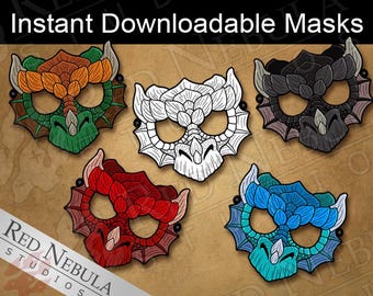 Dragon Mask Instant Download, Printable Paper Masks, Dragon Party Mask, Children&#39;s Coloring Mask, Digital Download, Red, Black, Blue, Green